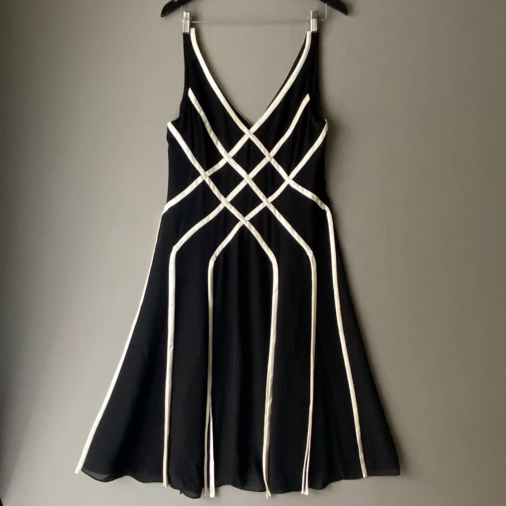 Adrianna Papell Black Midi Dress with White Piping